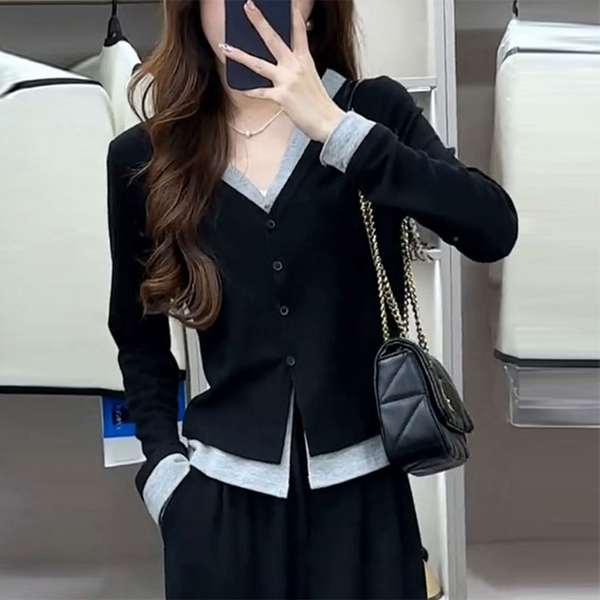 バイカラーデザインカーディガン