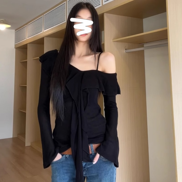 オフショルトリムロングシャツ