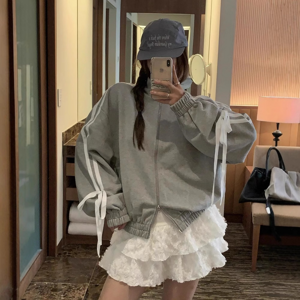 ジッパーリボン袖スエット