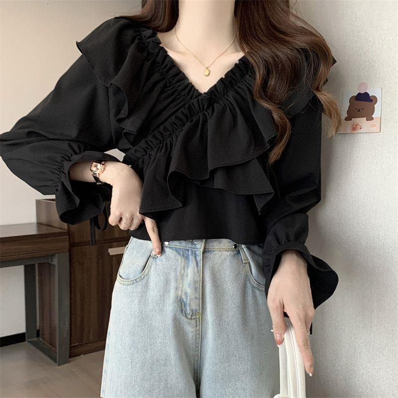 フリルVネックシャツ