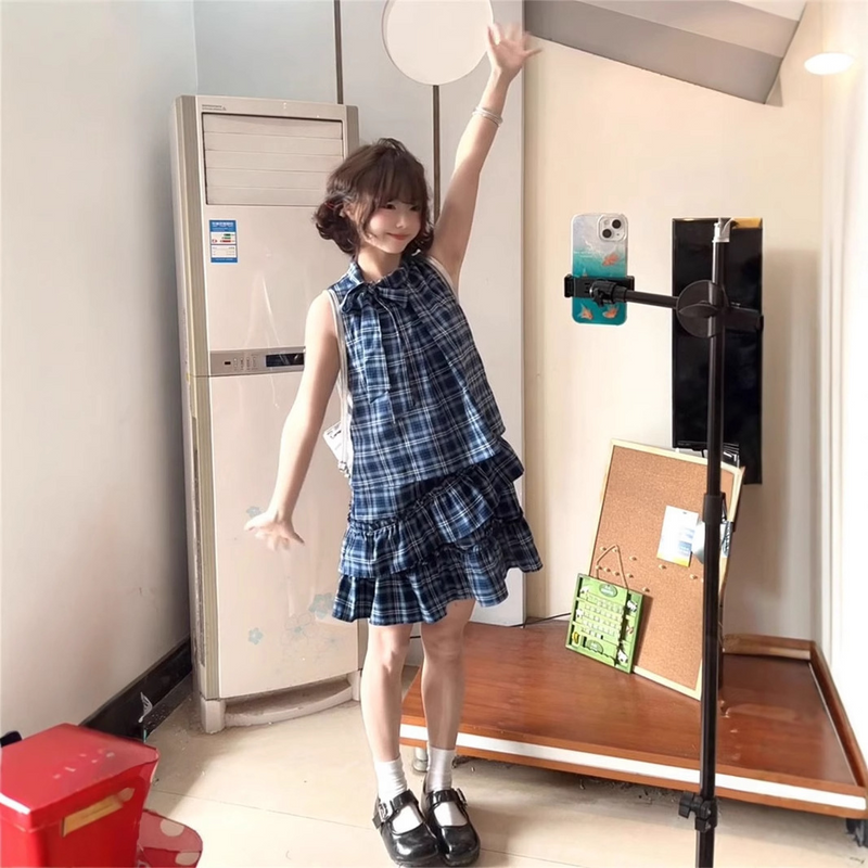 チェックフリルワンピース