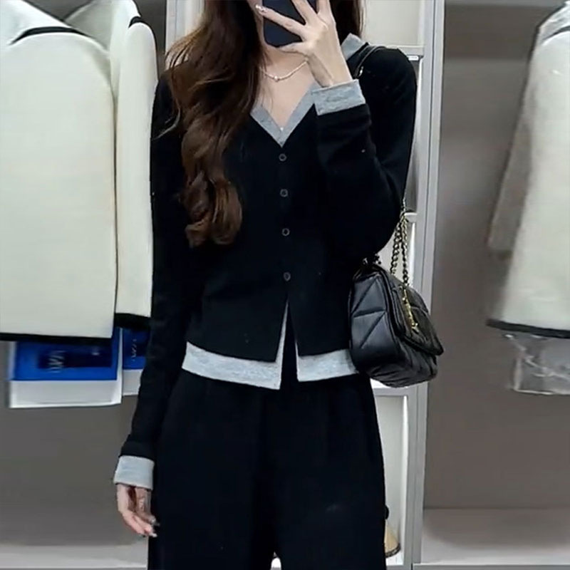 バイカラーデザインカーディガン