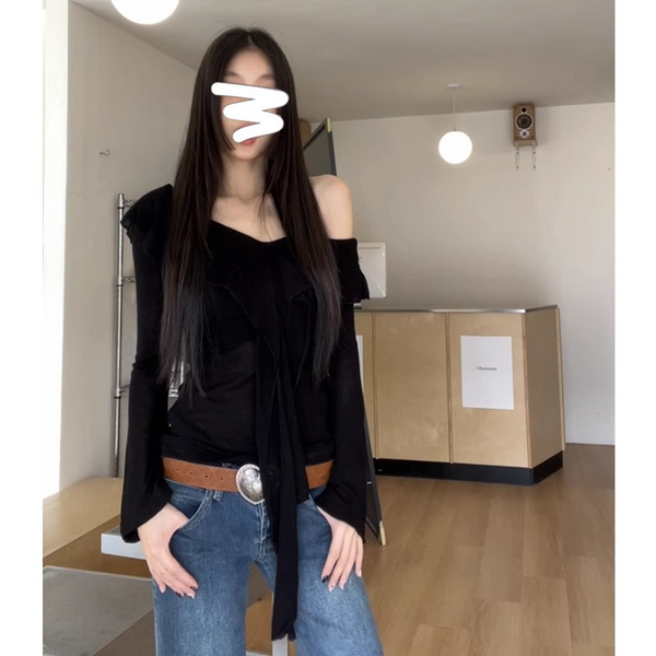 オフショルトリムロングシャツ