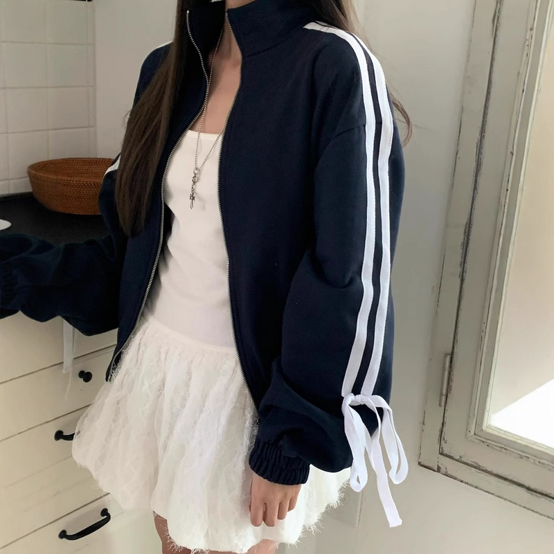 ジッパーリボン袖スエット