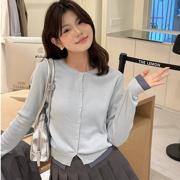 丸首薄手カーディガン