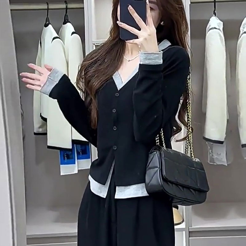 バイカラーデザインカーディガン