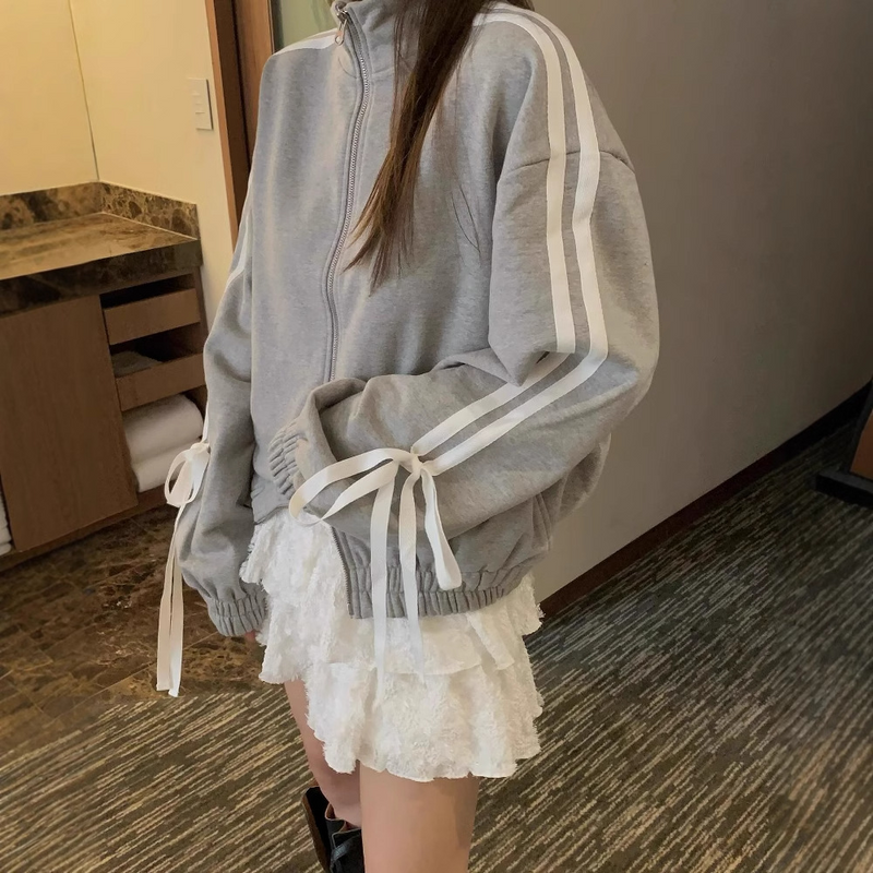 ジッパーリボン袖スエット