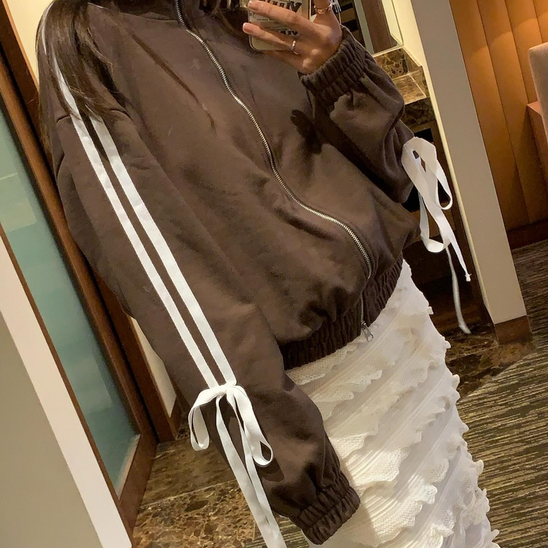 ジッパーリボン袖スエット