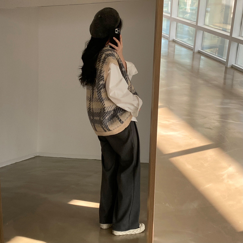 レトロチェックニットベスト
