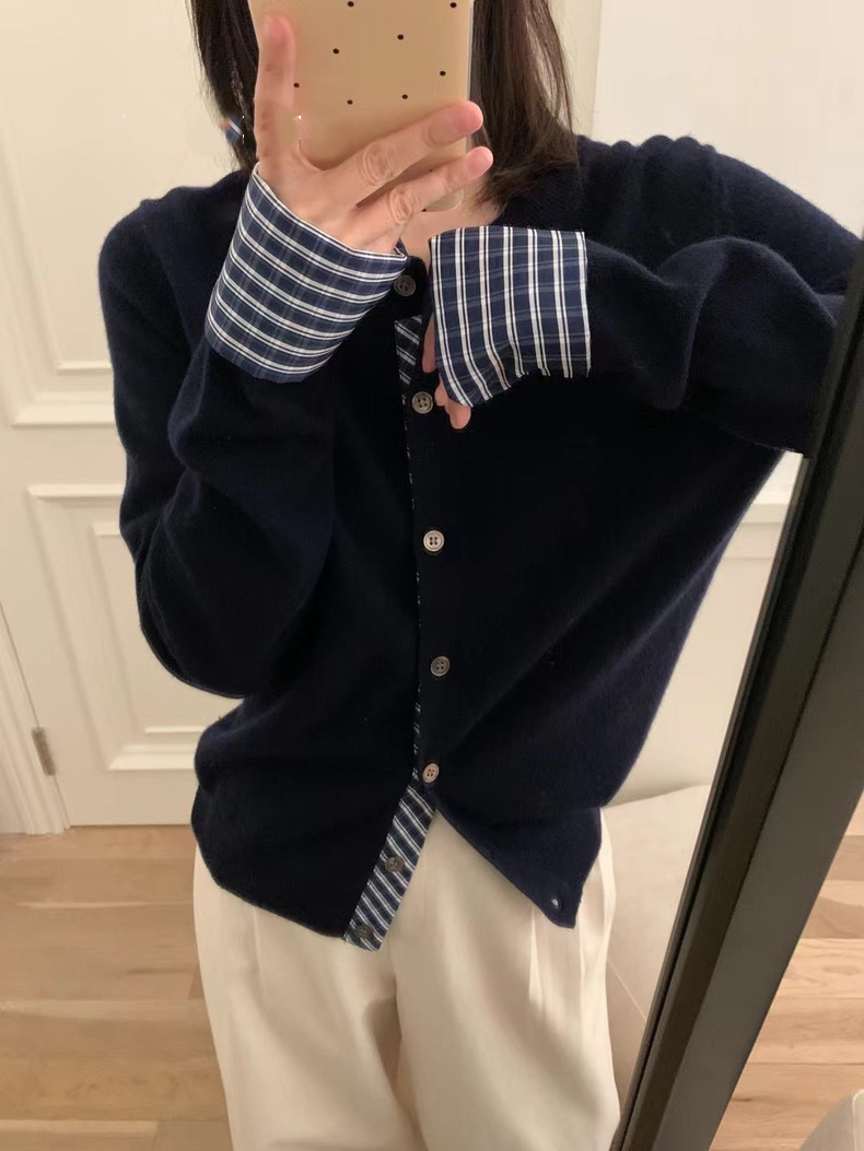 チェック柄ステッチセーター