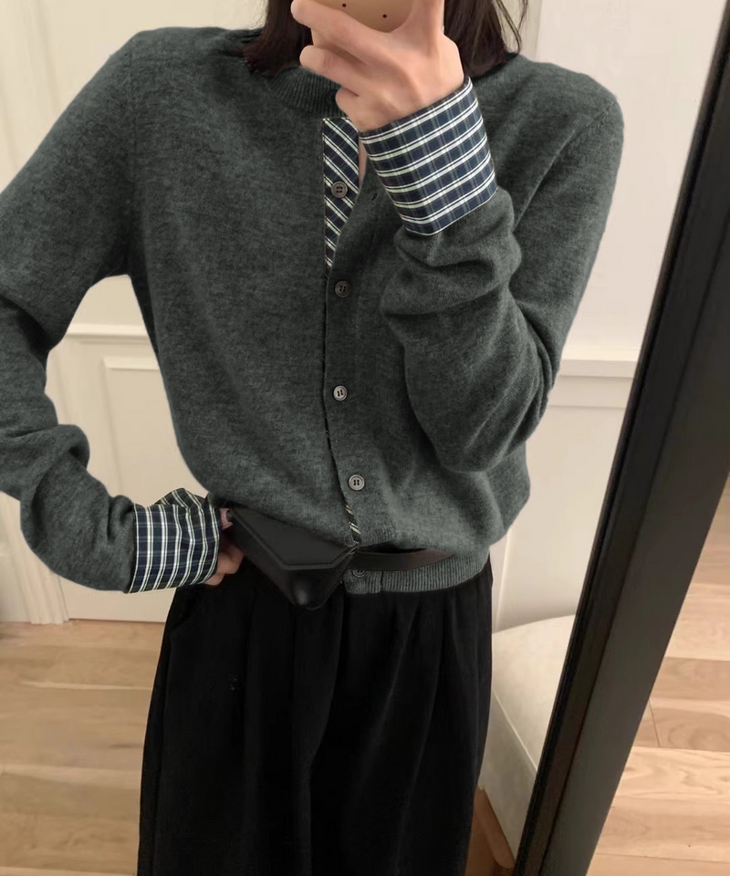 チェック柄ステッチセーター