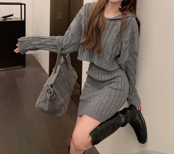 フードニットタイトスカートセット