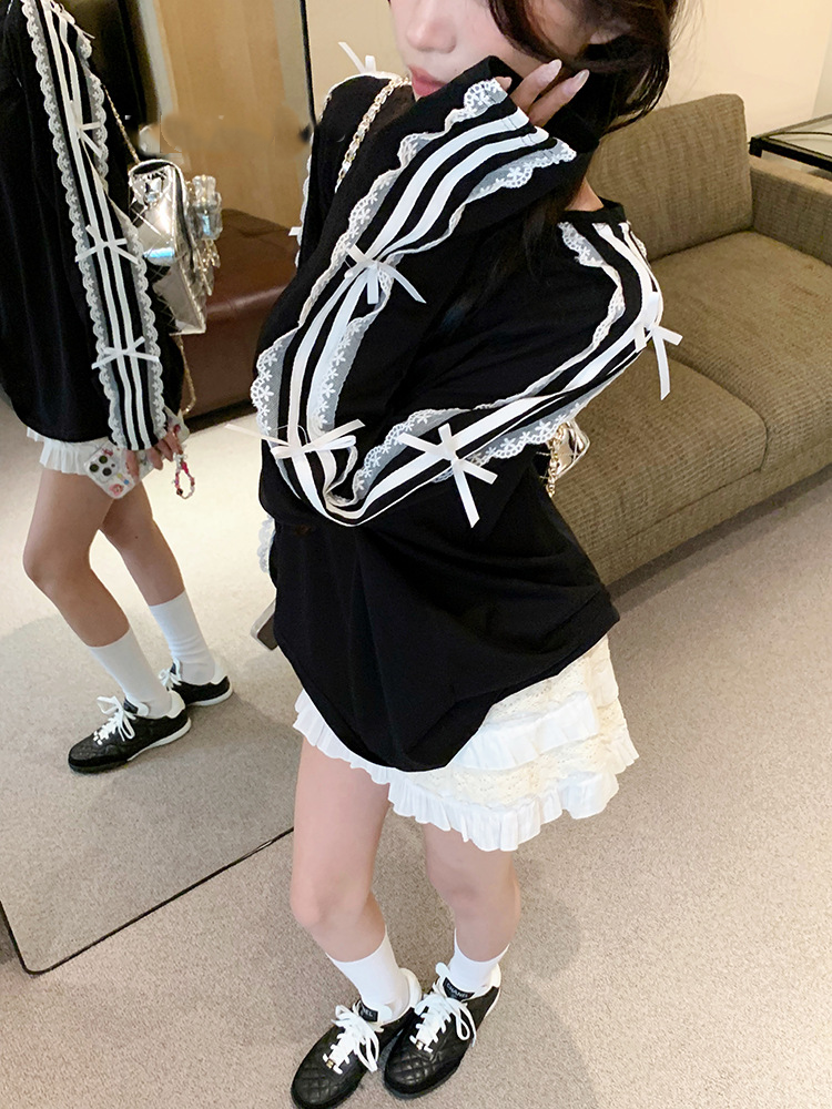 レースストライプロングシャツ