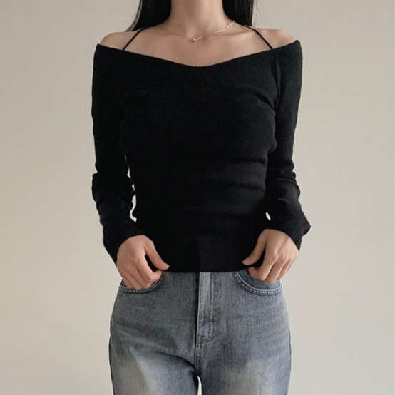 ポートレートネックロングトップ