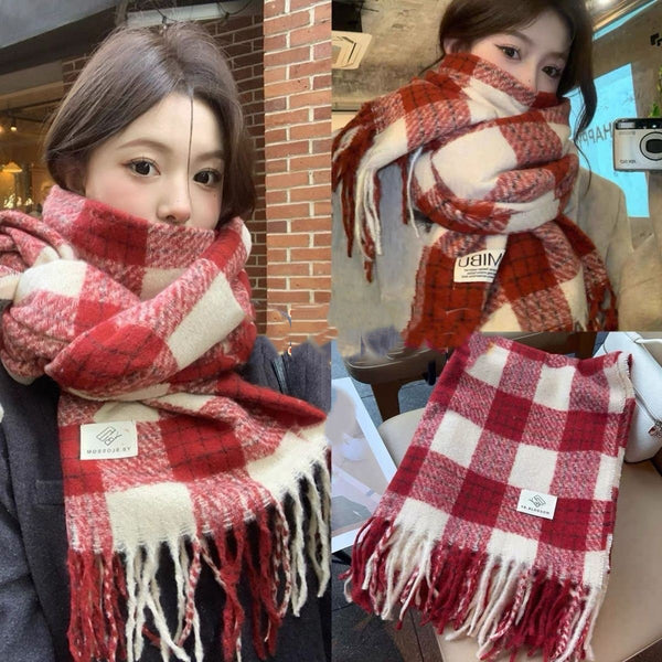 赤チェックストール