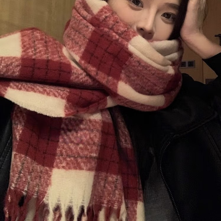 赤チェックストール