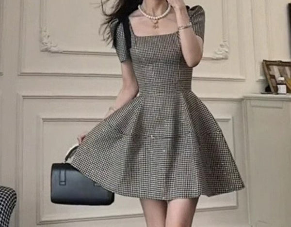 コントラストチェック柄ミニワンピース