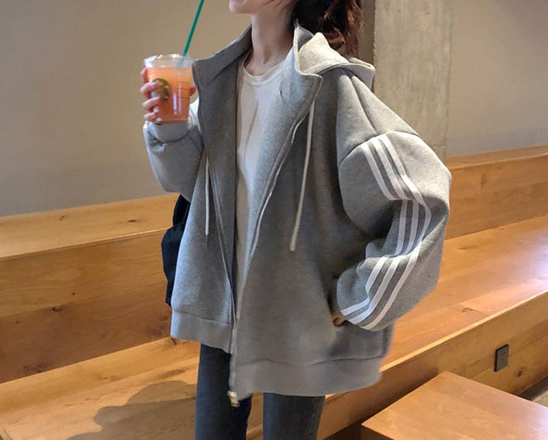 スポーツルーズジッパースエットパーカー