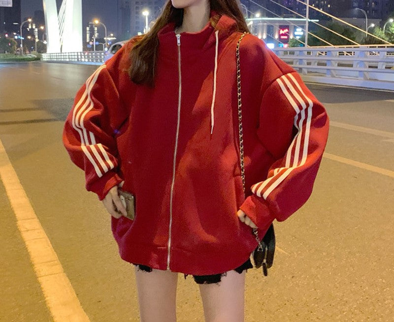 スポーツルーズジッパースエットパーカー