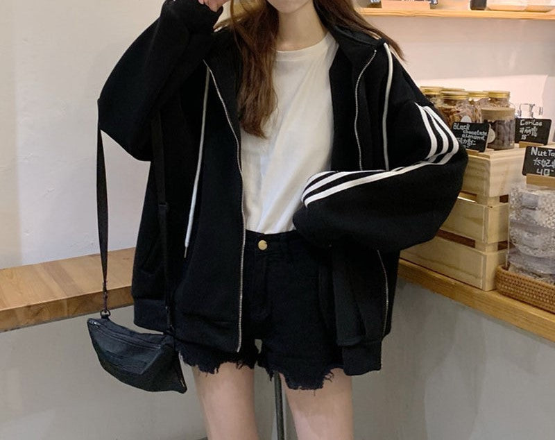 スポーツルーズジッパースエットパーカー