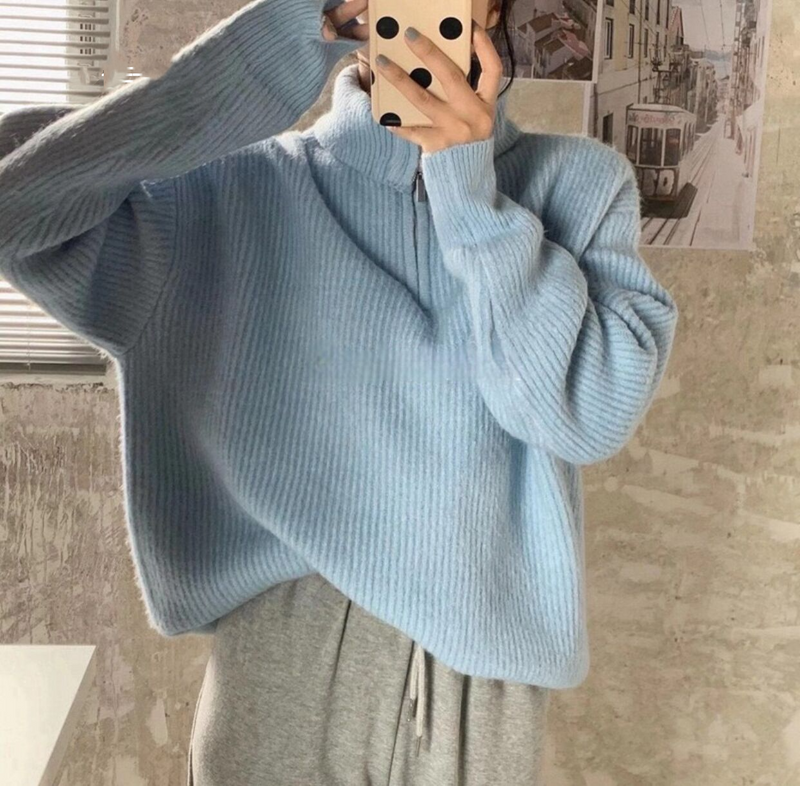 ビックカラーハーフジップニット