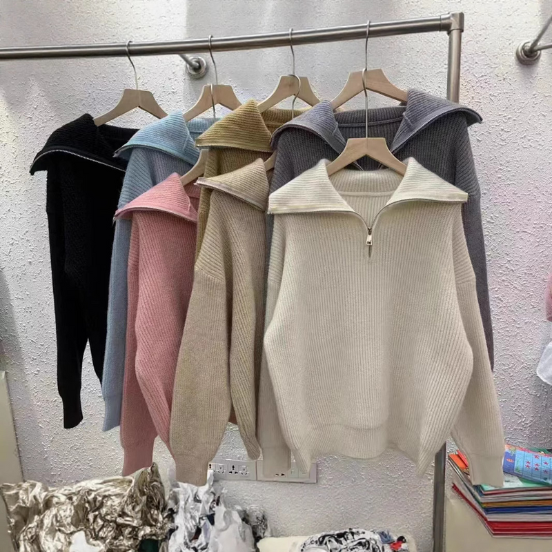 ビックカラーハーフジップニット