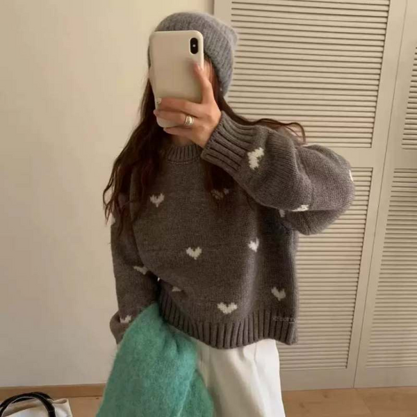 モチモチハート丸首ニット