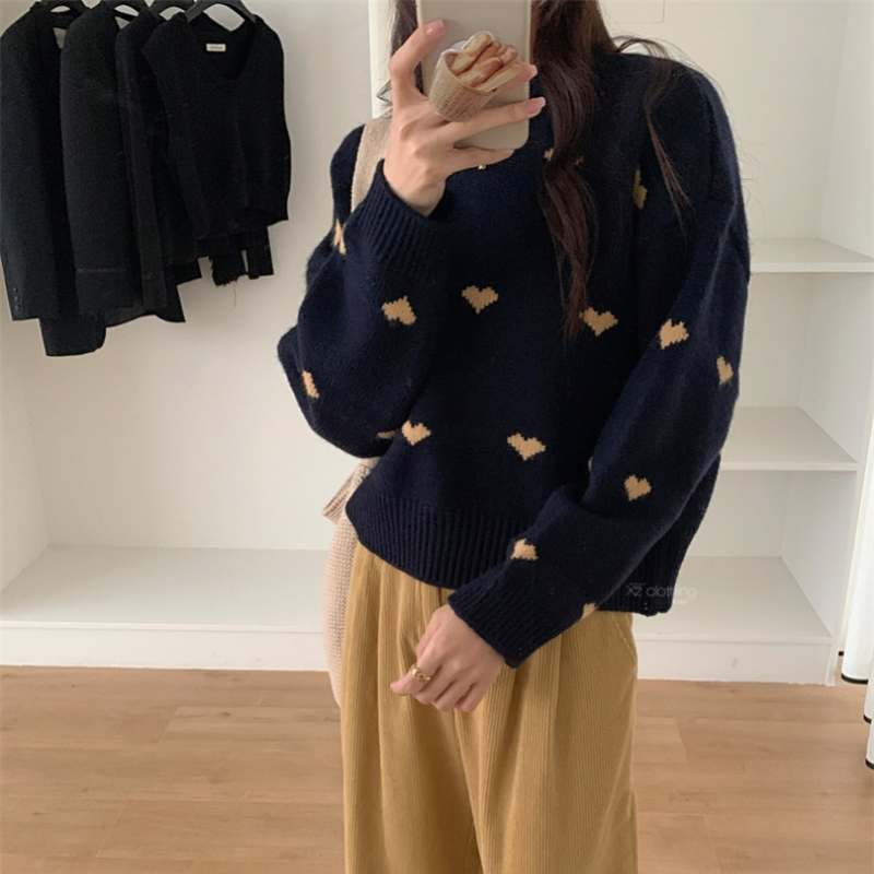 モチモチハート丸首ニット