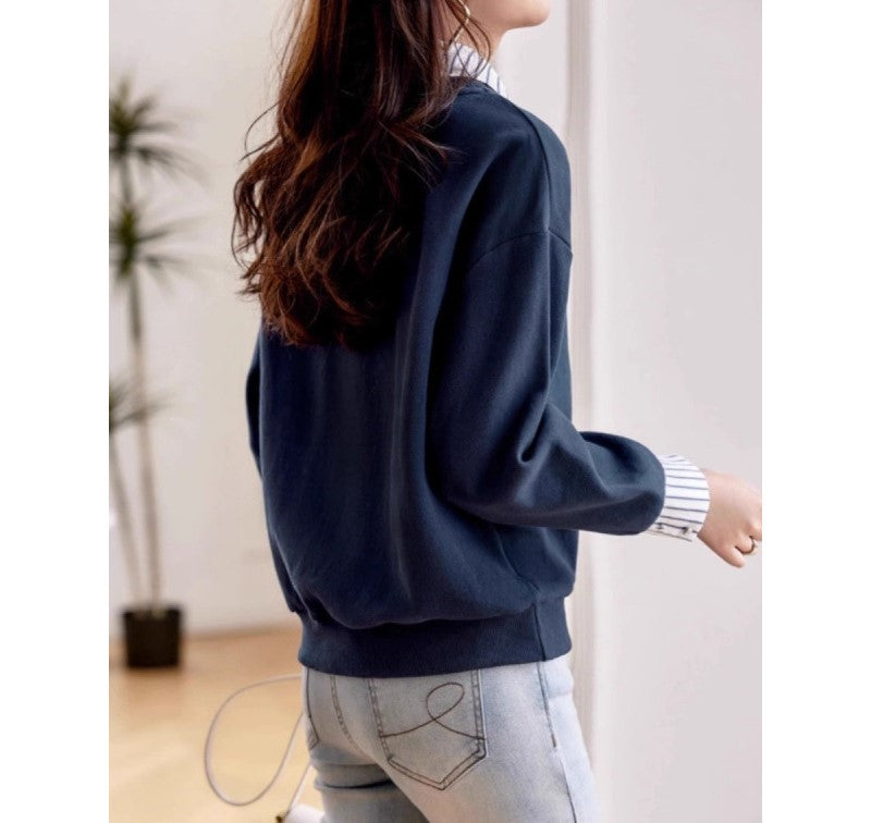 重ね着風ストライプトップス