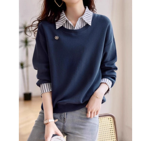 重ね着風ストライプトップス