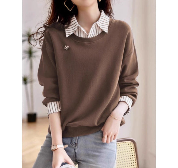 重ね着風ストライプトップス