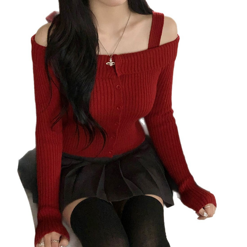 オフショルダー キャミソール 長袖ニット