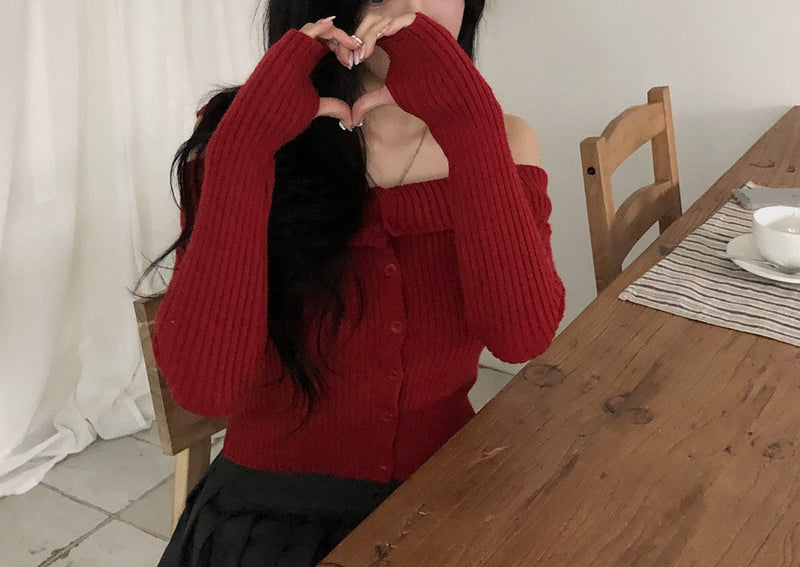 オフショルダー キャミソール 長袖ニット