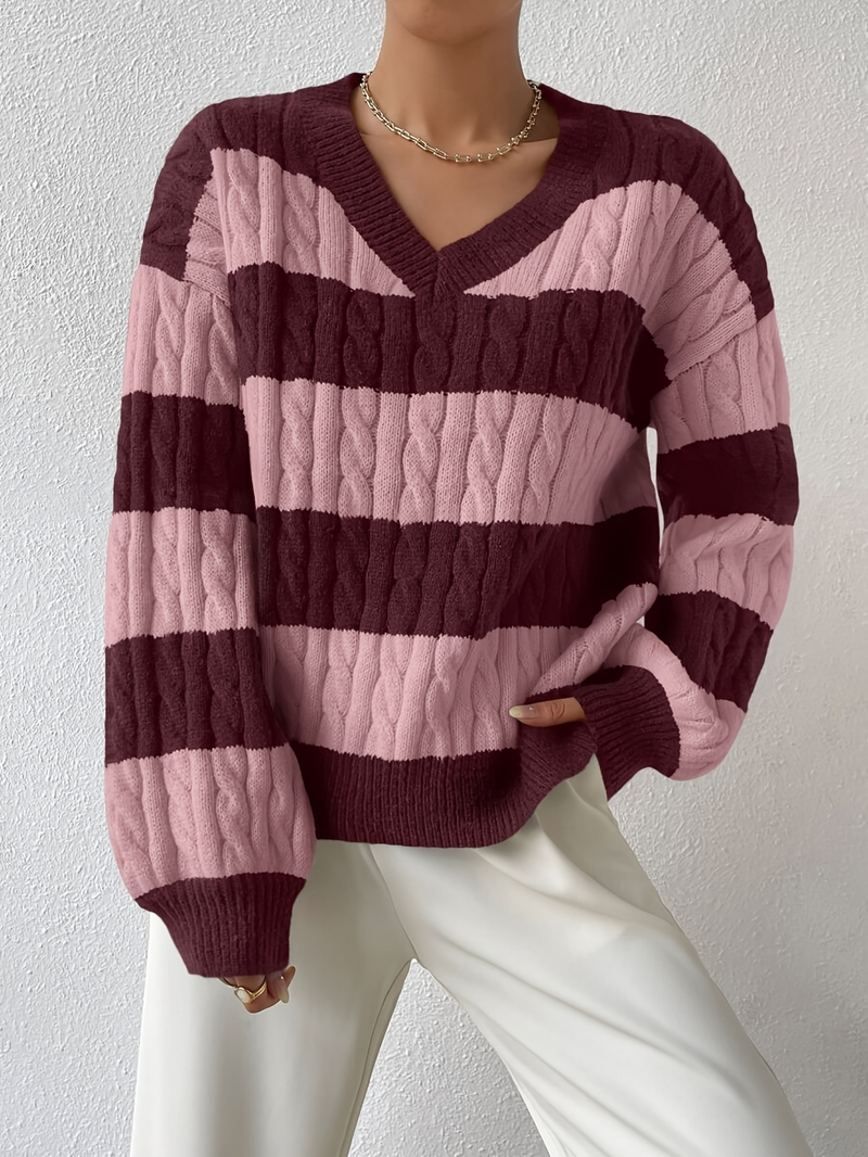 ボーダーVネックセーター