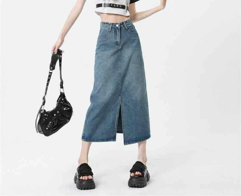 前スリットロングデニムスカート