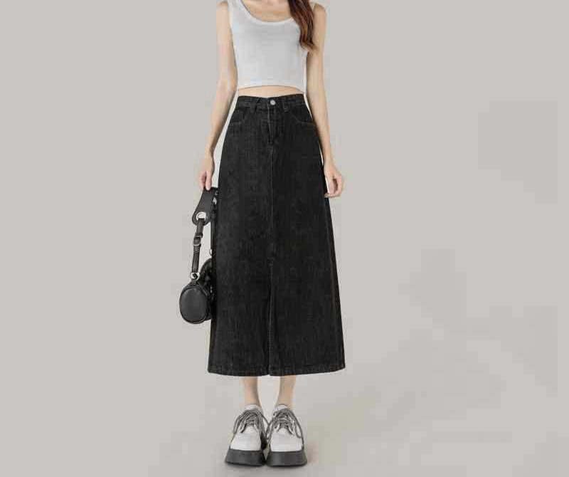 前スリットロングデニムスカート