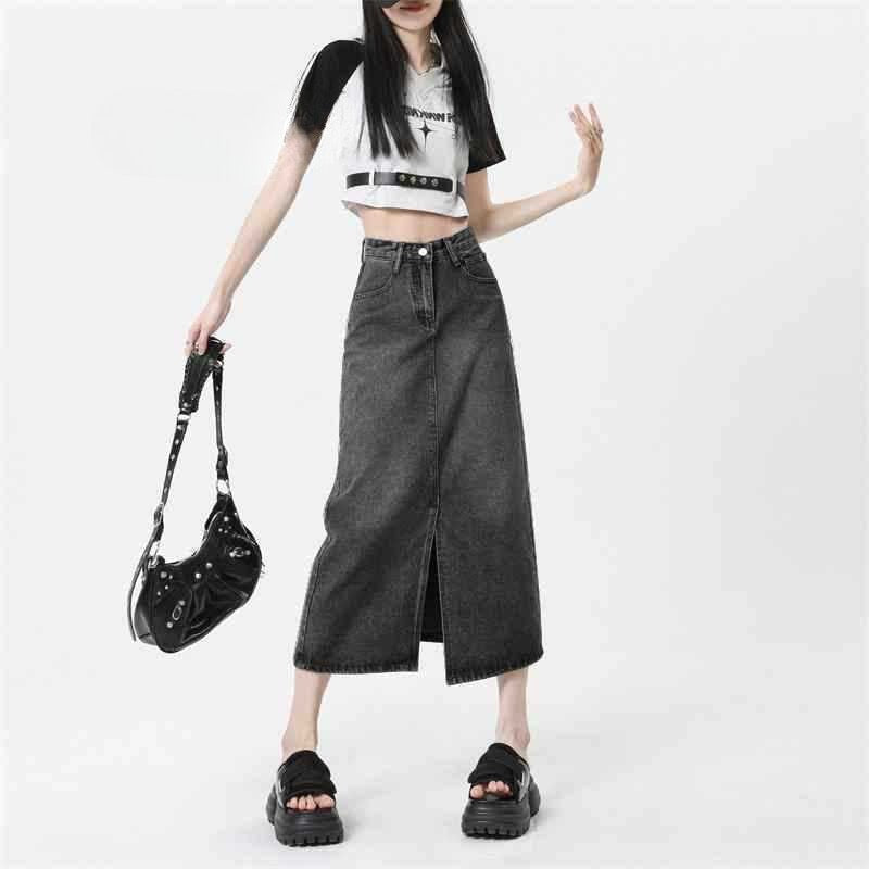 前スリットロングデニムスカート